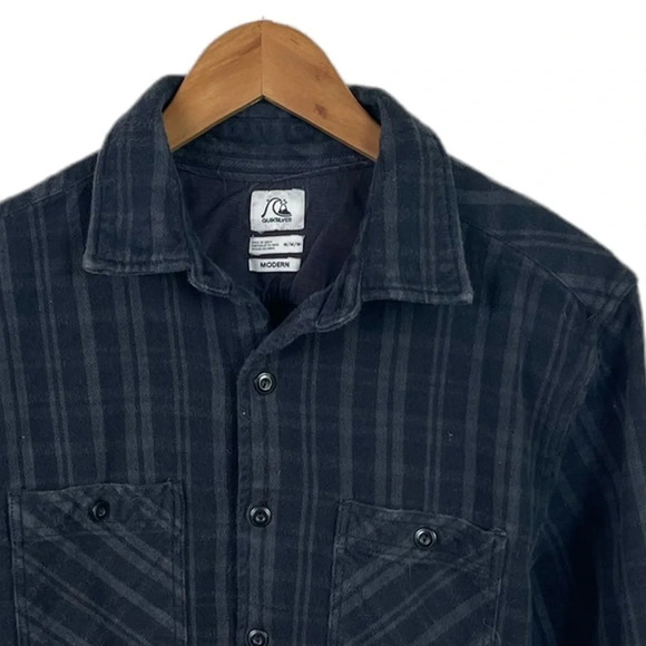 BF7 Mens QUICKSILVER Surfer Brand Plaid Modern Flannel Pocket Shirt M - Picture 3 of 5